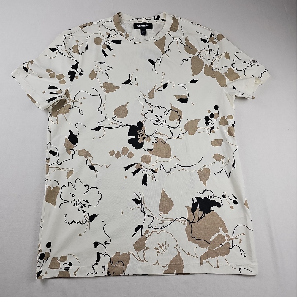 Express Men's Multi Color Floral Print Short Sleeve Size S Crew Neck